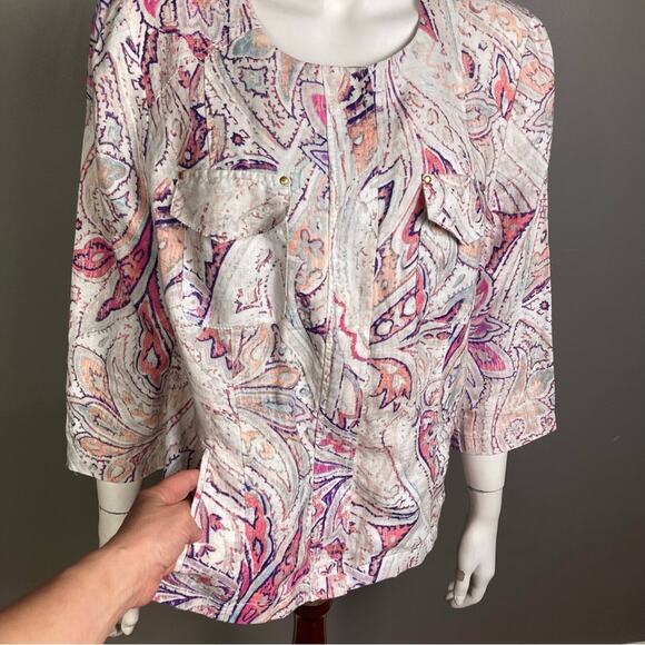 Chico's jacket large linen white pastel pattern print comfortable summer office - Picture 7 of 14